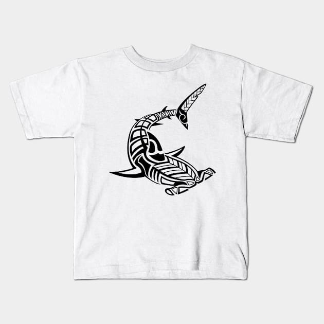 Tribal Hammerhead shark Kids T-Shirt by doddy77